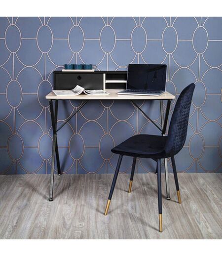 Bureau en Acier et MDF avec Tiroir et Niches de rangement - Noir