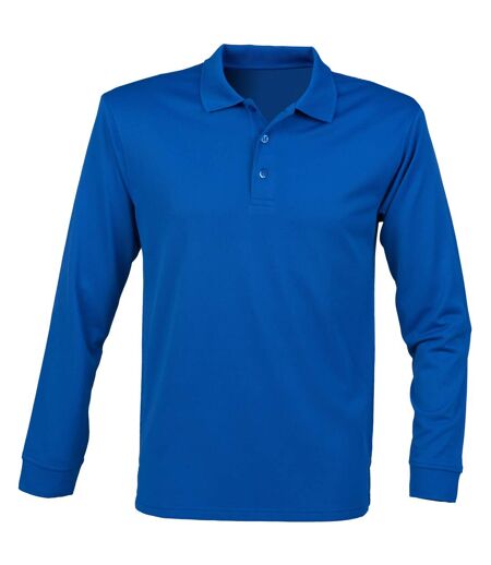 Henbury Mens Coolplus Moisture Wicking Long Sleeve Polo Shirt (Royal)