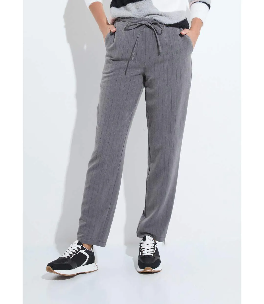 Pantalon droit lien à la taille 3/4 élastiquée-1