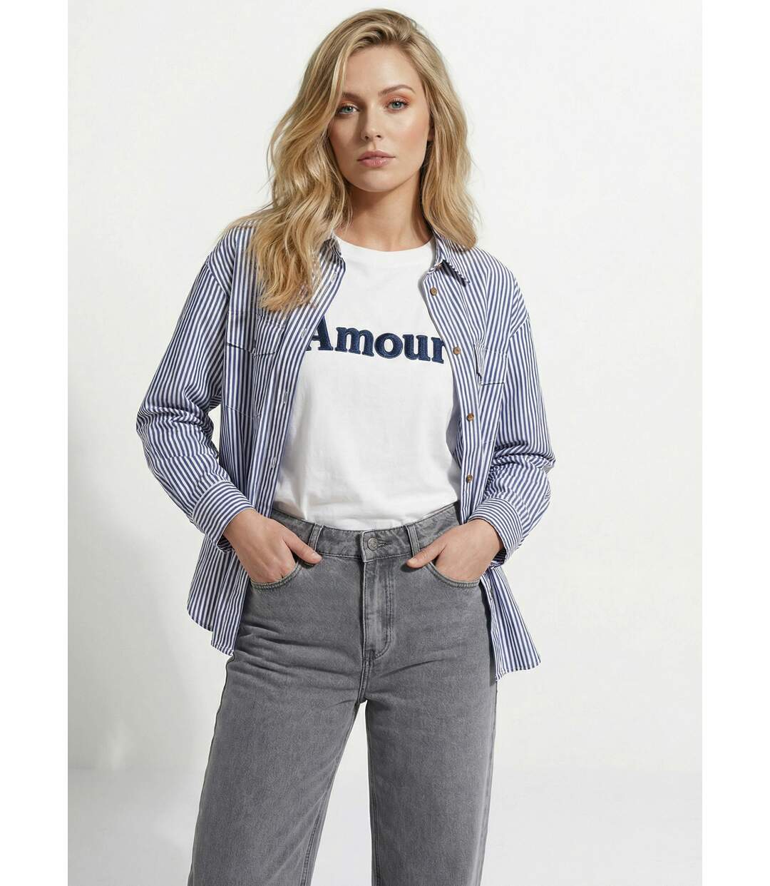 Chemise boutonnée en denim rayé-1