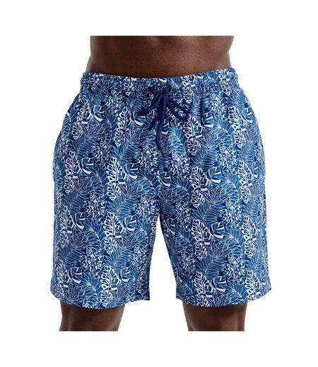 Mens leaf print swim shorts white/navy Wombat