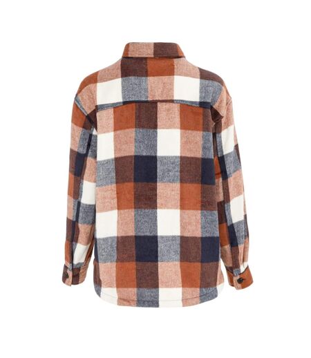Womens/ladies Plaid Wool Shirt Brown Miso