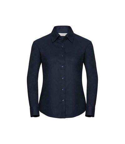 Womens/ladies Oxford Easy-care Long-sleeved Shirt Bright Navy Russell