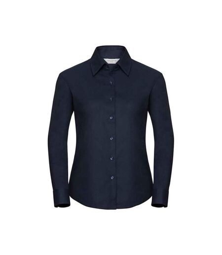 Womens/ladies Oxford Easy-care Long-sleeved Shirt Bright Navy Russell