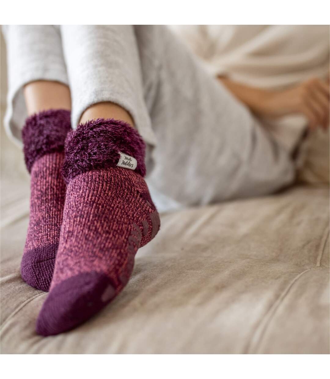 Ladies Non Slip Thermal Low Cut Slipper Bed Socks with Grips-4