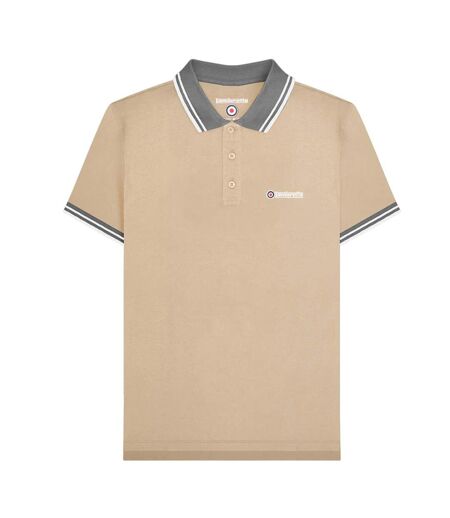 Polo Motif/style Rayure Contrastée Sur Bord Homme Beige Gris Gris Lambretta