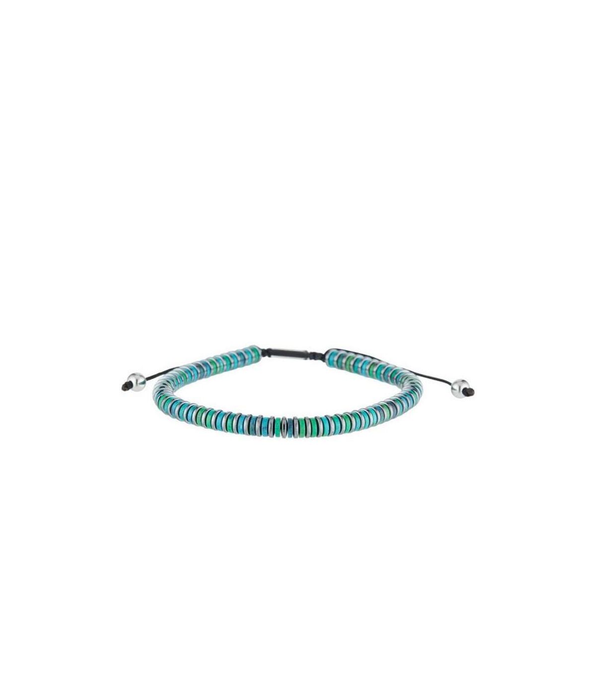 Bracelet Homme ajustable perles disques en acier et pierre