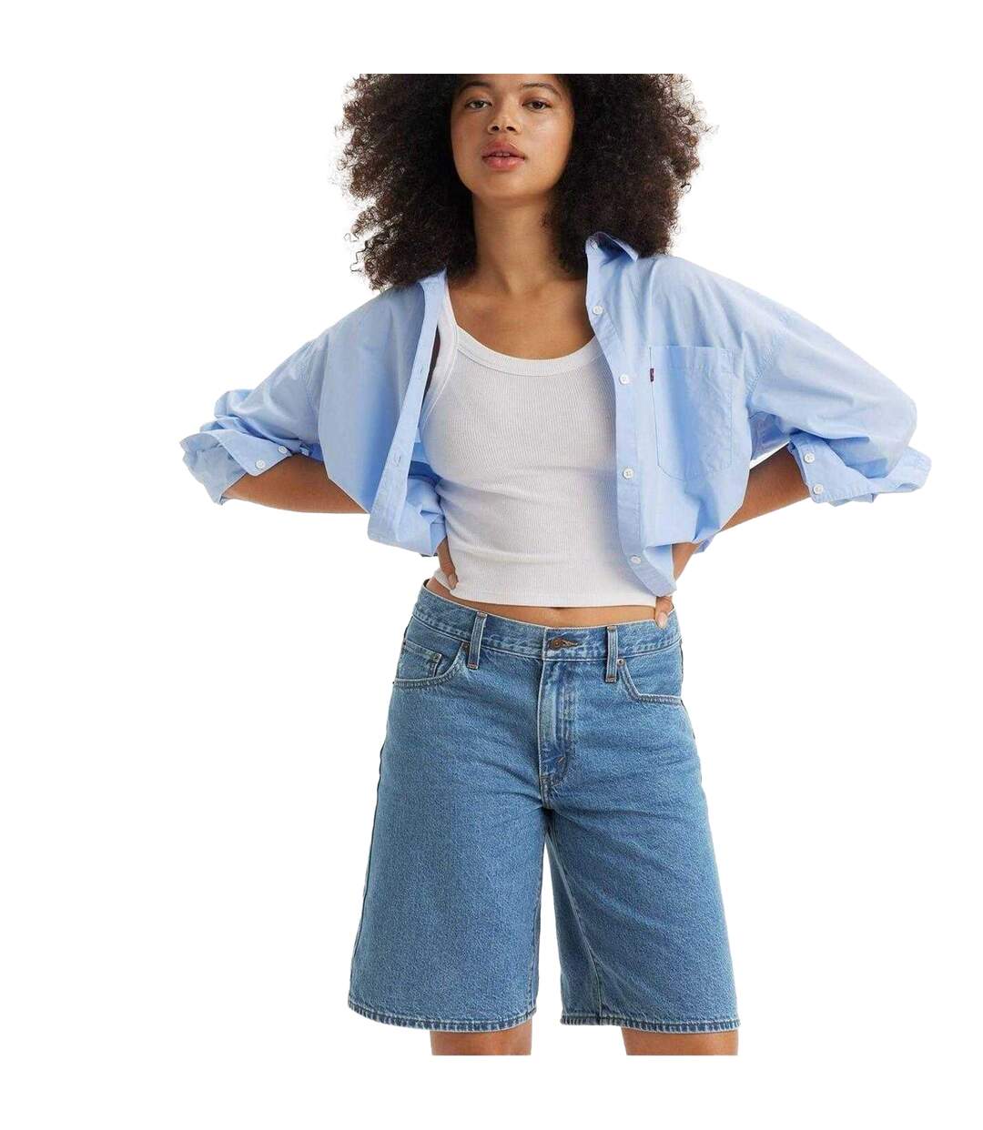 Womens/ladies Denim Baggy Jean Shorts Blue Levis-1