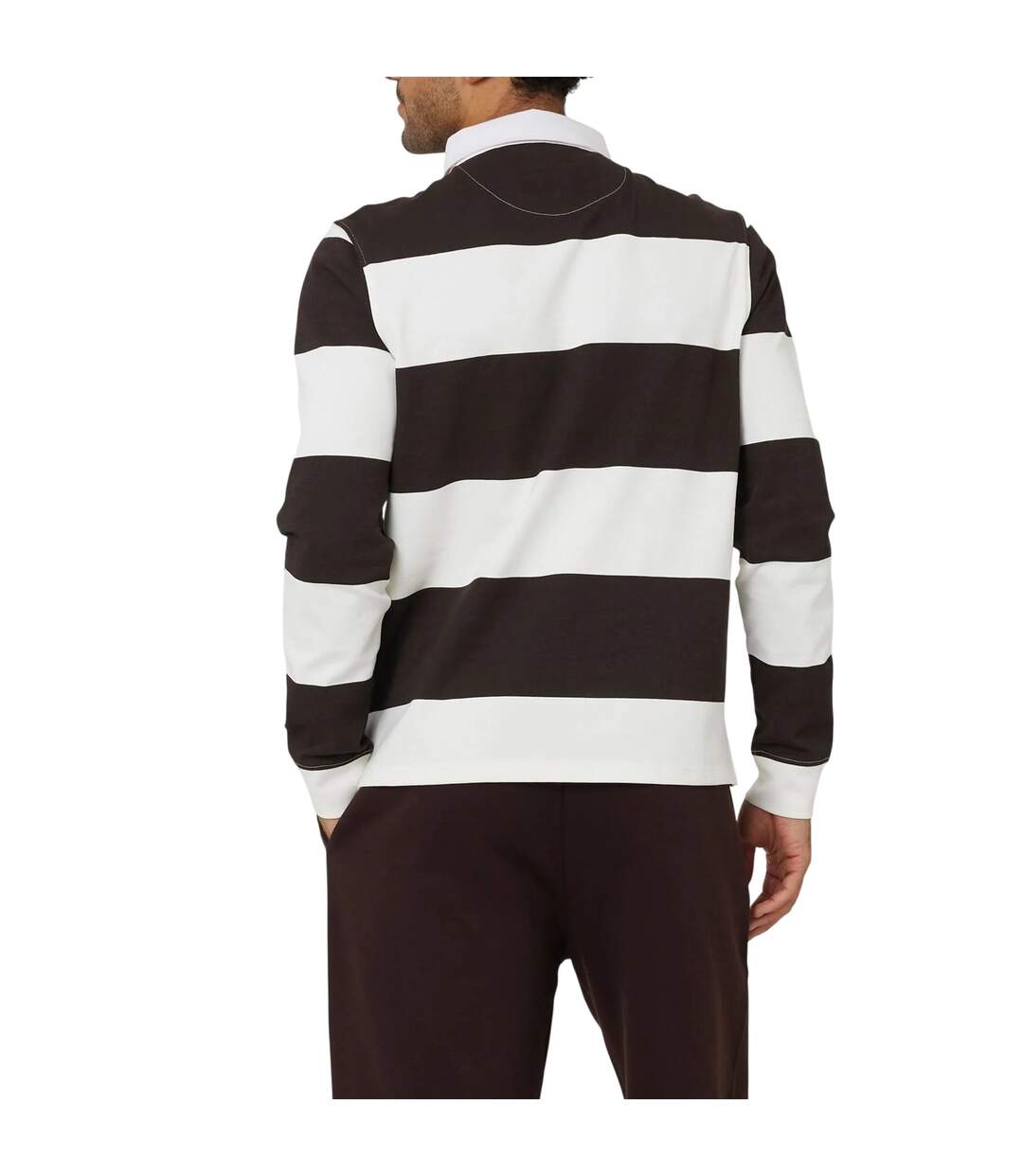Mens Long-sleeved Polo Shirt Cream Brown Brave Soul-3