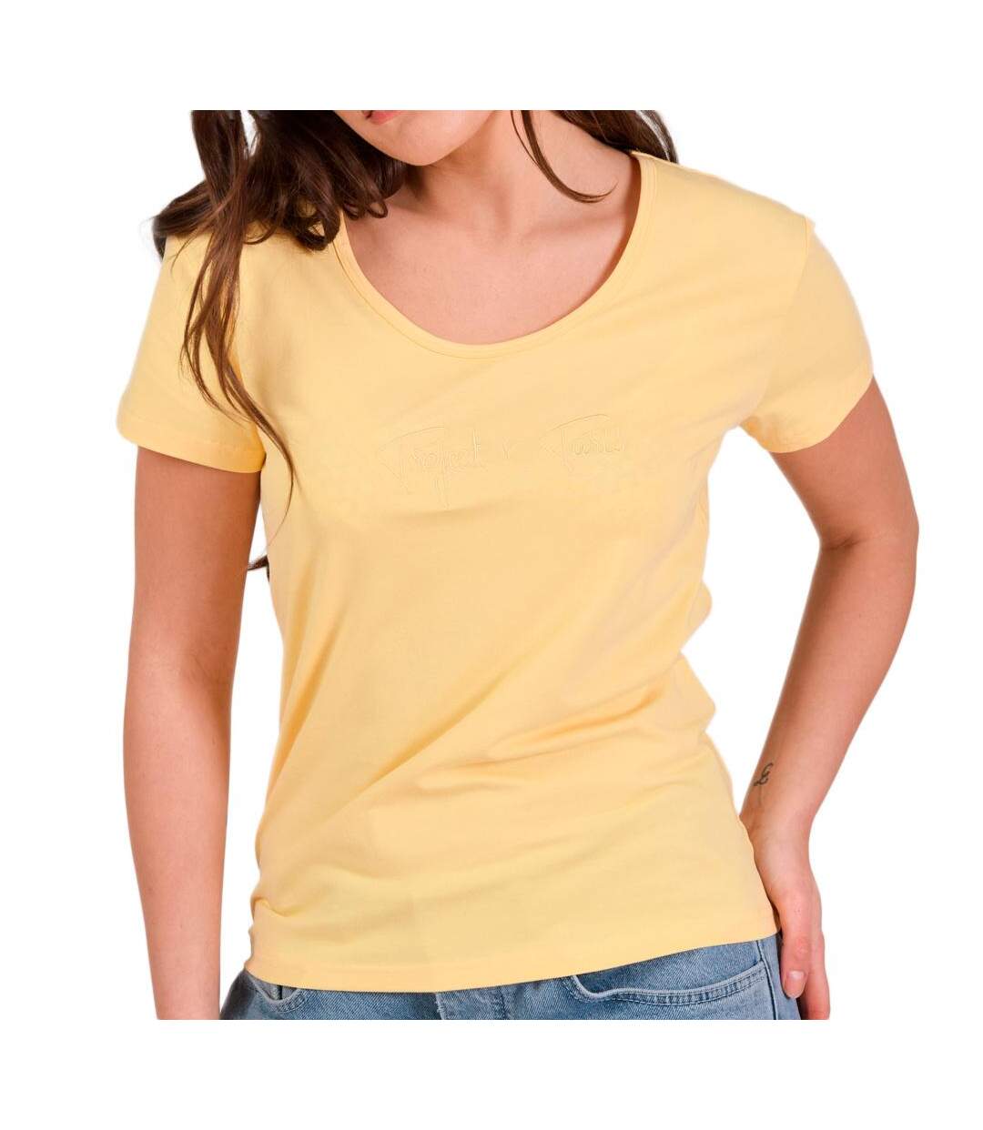 T-shirt Jaune Femme Project X Paris Basic Broderie F221114 - L-1