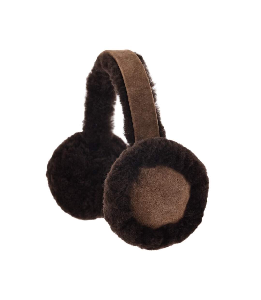 Womens/ladies luxury sheepskin earmuffs one size chocolate Eastern Counties Leather-1