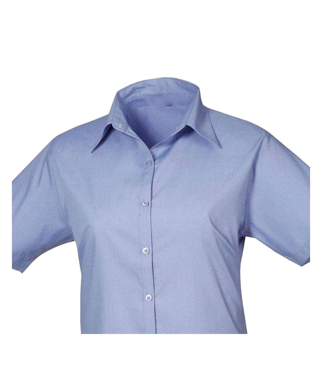 Womens/ladies Poplin Short-sleeved Blouse Mid Blue Premier-2