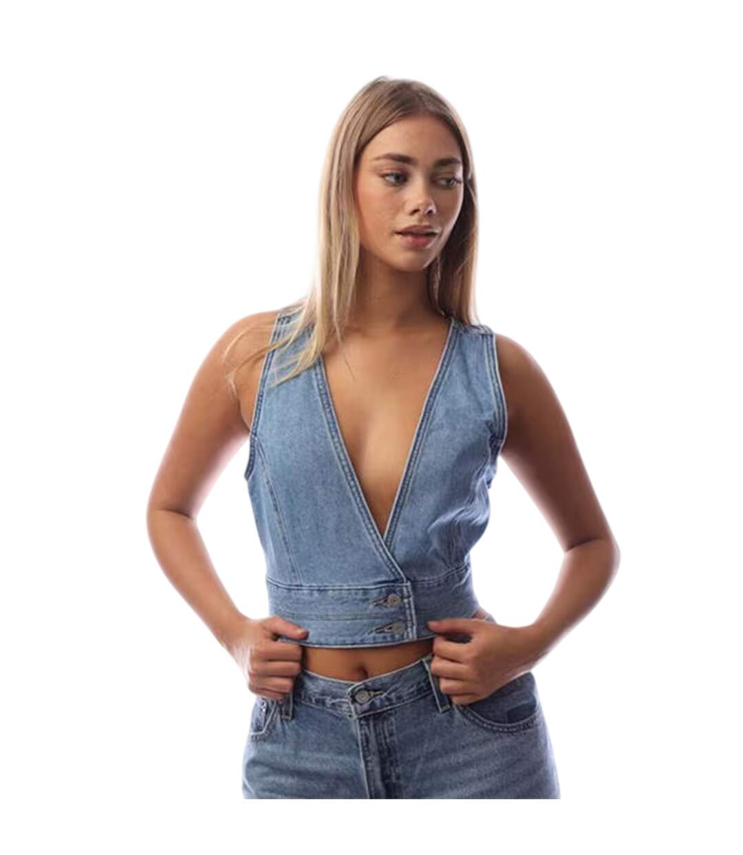Haut Court Sans Manches Raine Femme Bleu Denim Levis-1