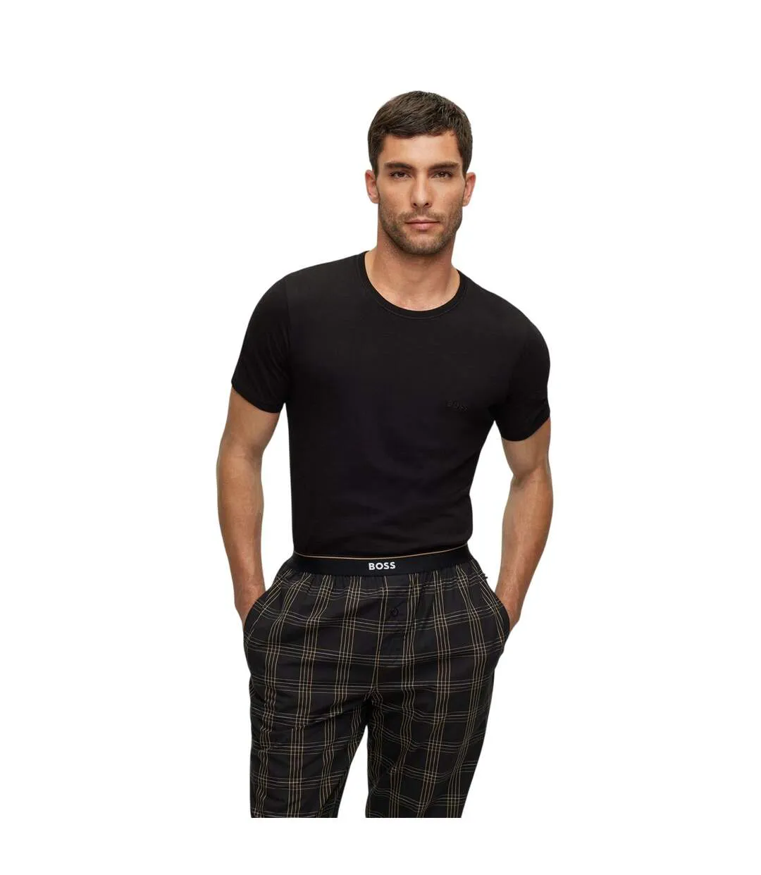 Pack Of 3  Mens Embroidered Logo Crew Neck T-shirt  Black Navy Charcoal Grey Boss-4