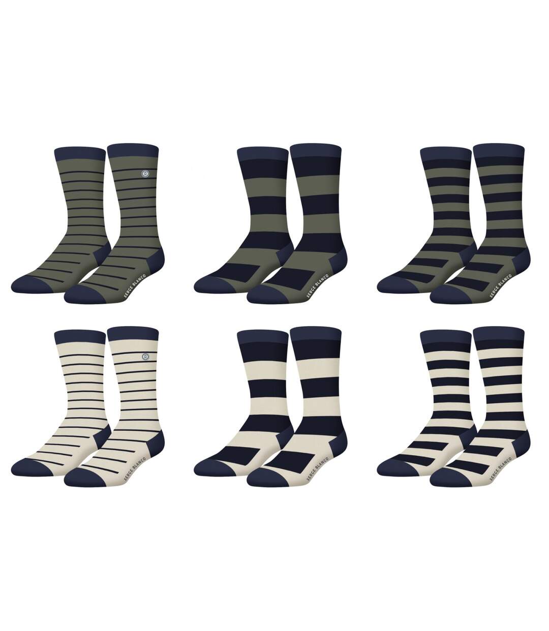 Lot de 6 paires de chaussettes de ville homme rayées modèle A Serge Blanco-1