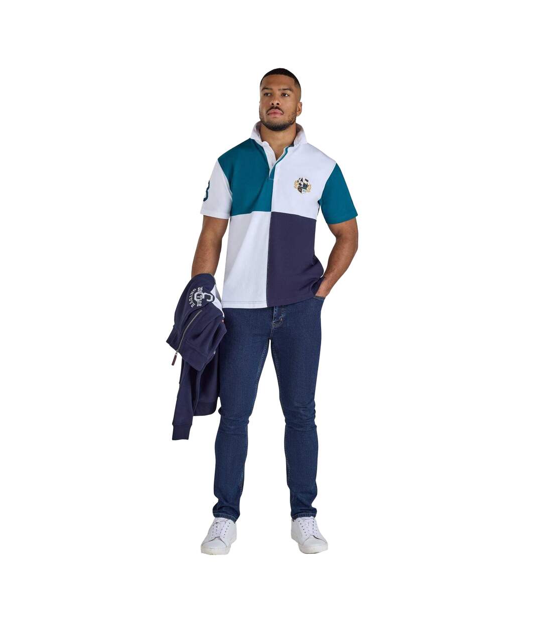 Polo Rugby Motif/style Harlequin Homme Bleu Sarcelle Raging Bull-1