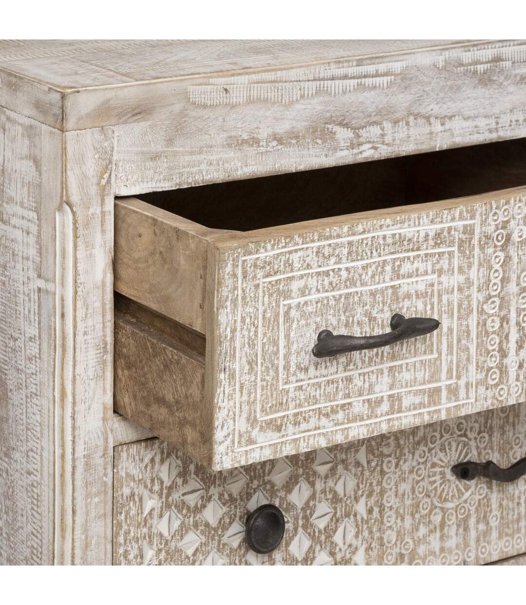 Commode 12 tiroirs Ajay en bois blanchi - Beige-3