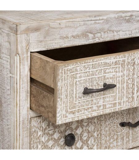 Commode 12 tiroirs Ajay en bois blanchi - Beige