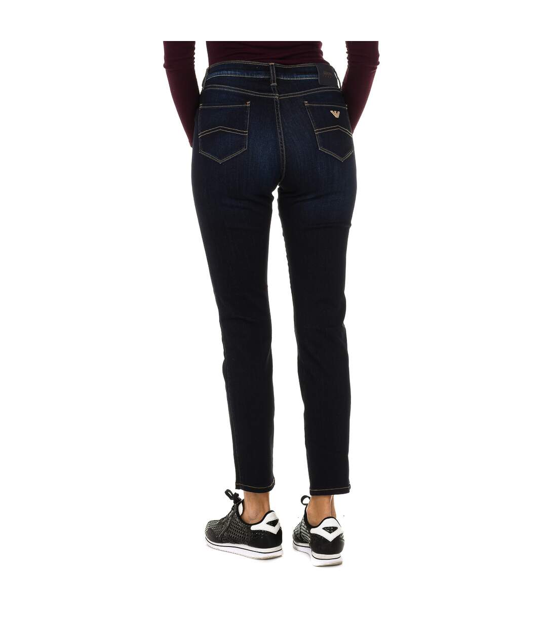 Long worn effect denim pants 6Y5J20-5D2EZ woman