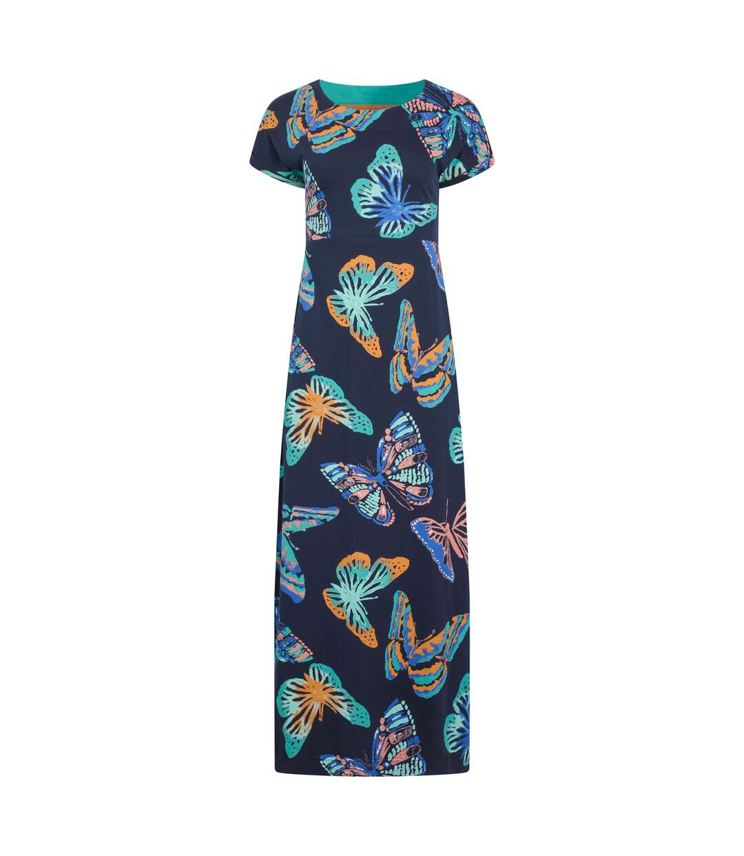 Womens/ladies mirren butterfly organic cotton maxi dress dark blue Weird Fish-1