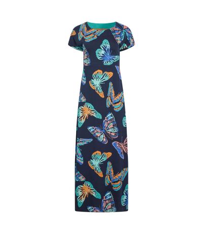 Womens/ladies mirren butterfly organic cotton maxi dress dark blue Weird Fish