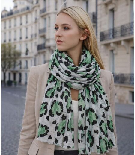 Foulard léger coeur léopard avec dorure pour femme - Couleur vert