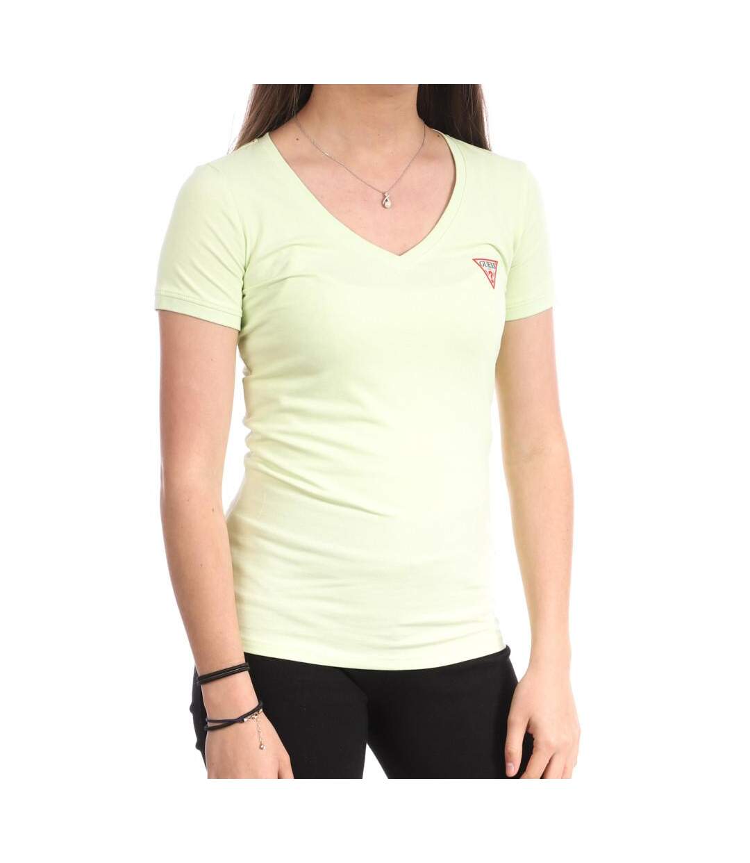 T-shirt Vert Femme Guess Mini Triangle - L-1