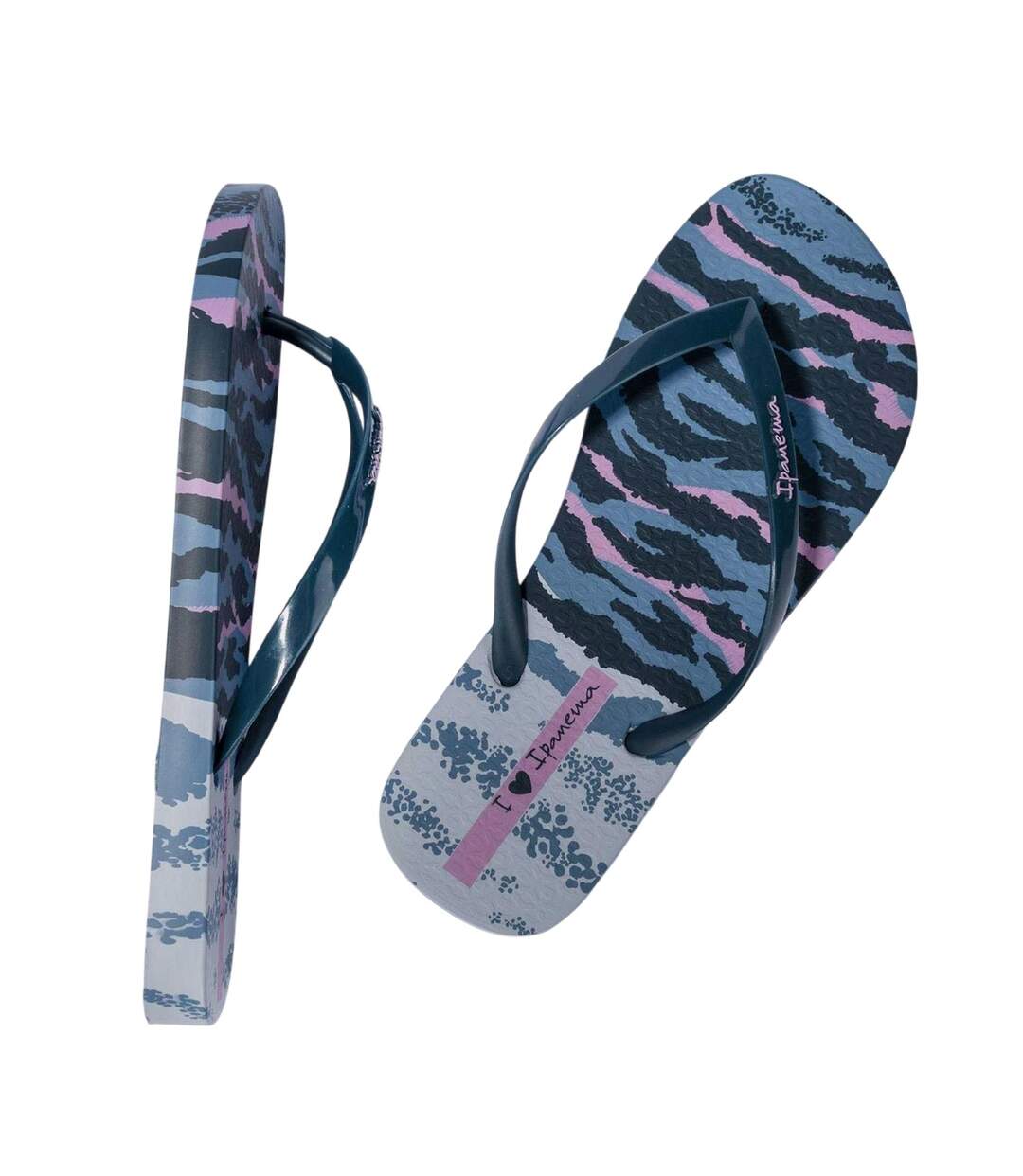 Womens/ladies Zebra Flat Flip Flops Blue Print Ipanema-4