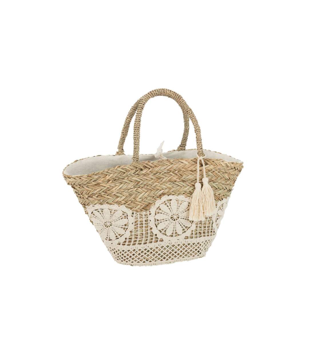 Sac de Plage Dentelle Fleur 50cm Naturel & Blanc-1