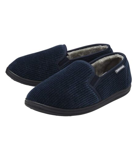 Dunlop - Chaussons homme velours côtelé marine doublés peluche