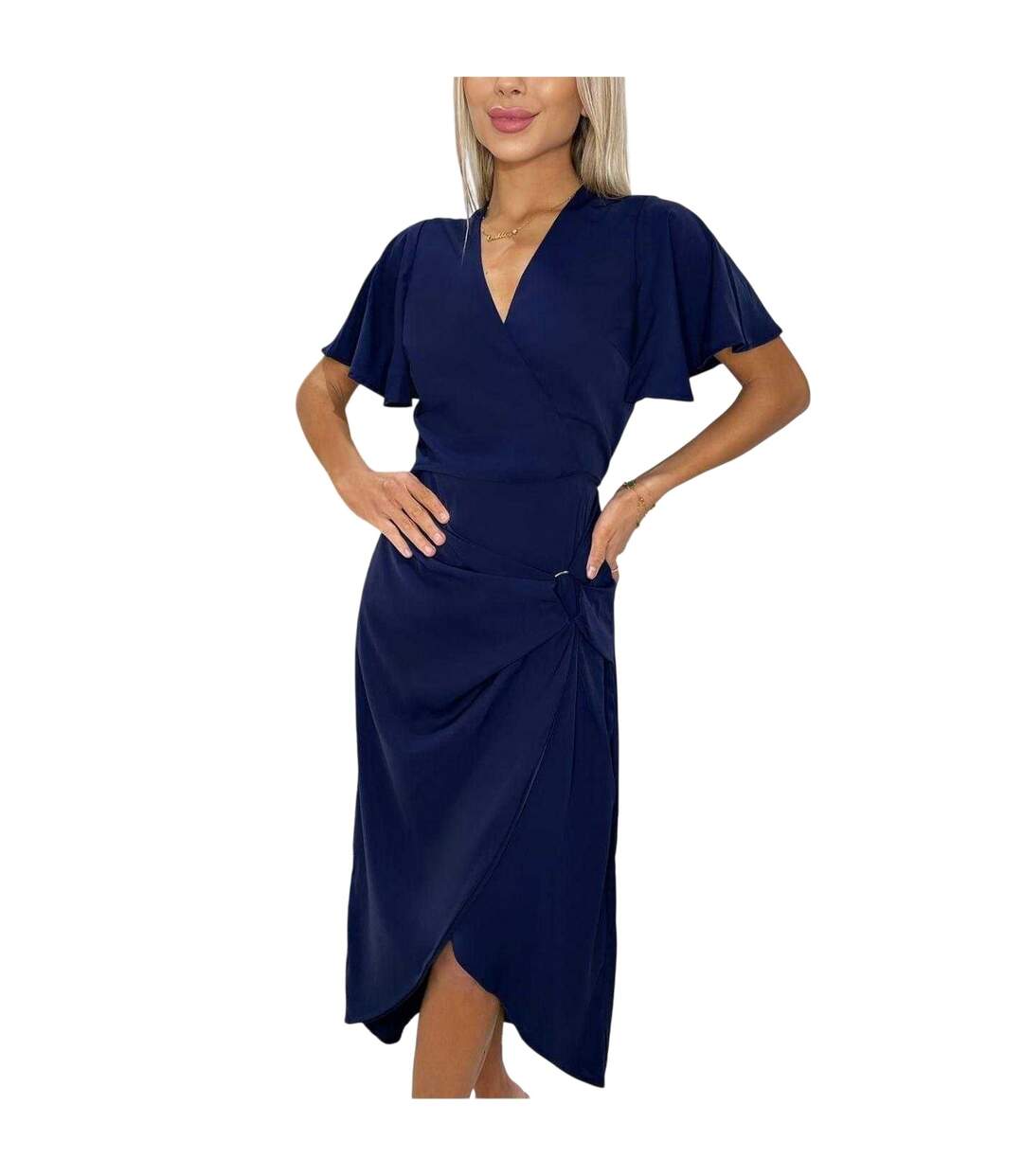 Womens/ladies Polyester Buckle Detail Flutter Wrap Dress Navy AX Paris-4