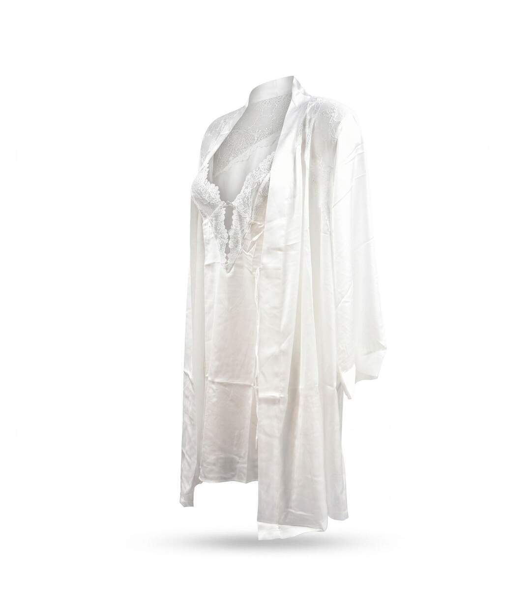 OZABI Nuisette et Kimono Femme Satin Effet Soie Dentelle Pailletée-1