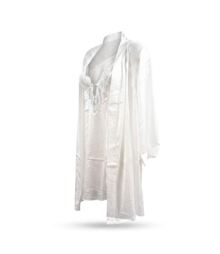 OZABI Nuisette et Kimono Femme Satin Effet Soie Dentelle Pailletée