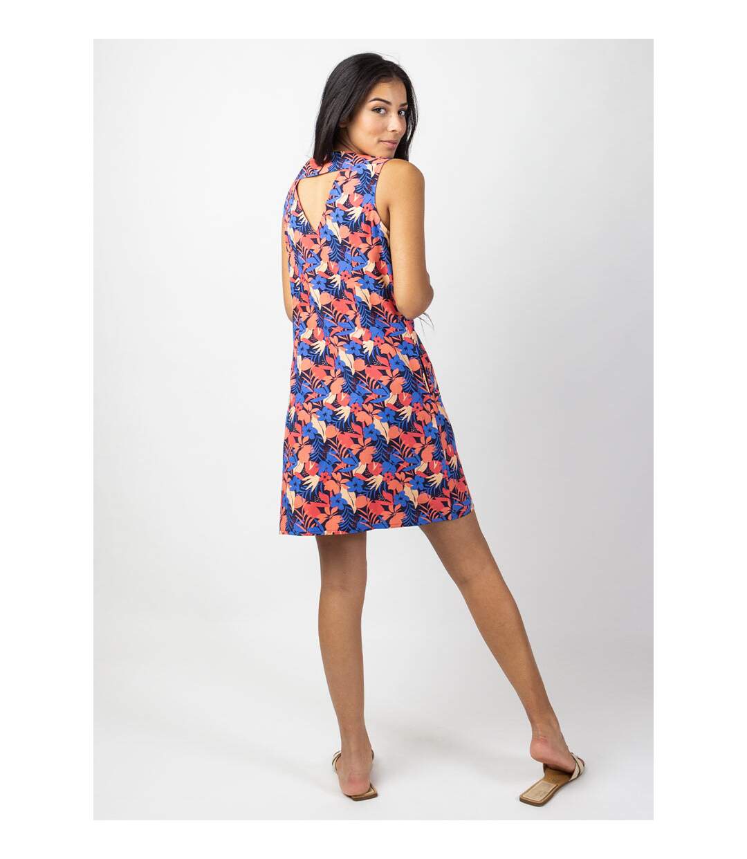 Robe courte DIANA coton sans manches col V imprimé coloré Coton Du Monde-4