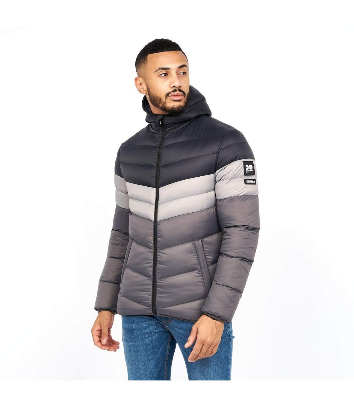 Crosshatch Mens Crowlave Panelled Padded Jacket (Black/Gray)