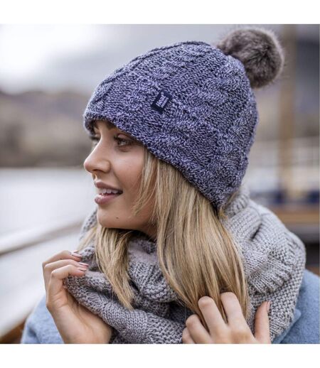 Ladies Cable Knit Fleece Lined Thermal Winter Bobble Hat with Pom Pom