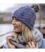Ladies Cable Knit Fleece Lined Thermal Winter Bobble Hat with Pom Pom-3