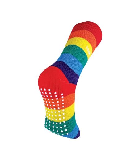 1 Pack Rainbow Striped Thermal Non Slip Slipper Socks for Winter