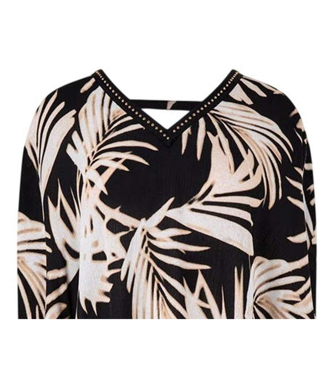 Womens/ladies Leaf Print V Neck Relaxed Fit Blouse Multicoloured Biba-4