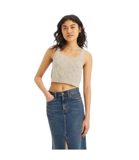 Womens/ladies Cable Knit Cropped Tank Top Oatmeal Heather Levis