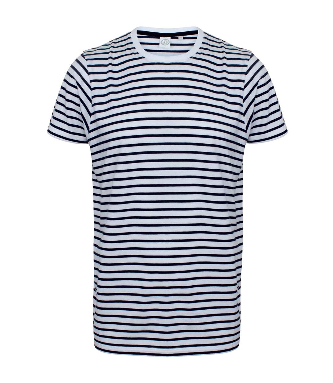 Striped t-shirt à manches courtes adulte unisexe blanc / bleu marine Skinni Fit