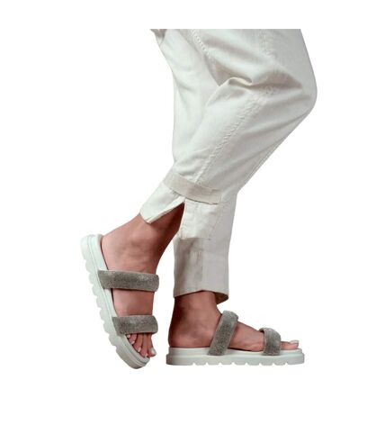 Womens/ladies define diamante pu flat sandals white Where´s That From