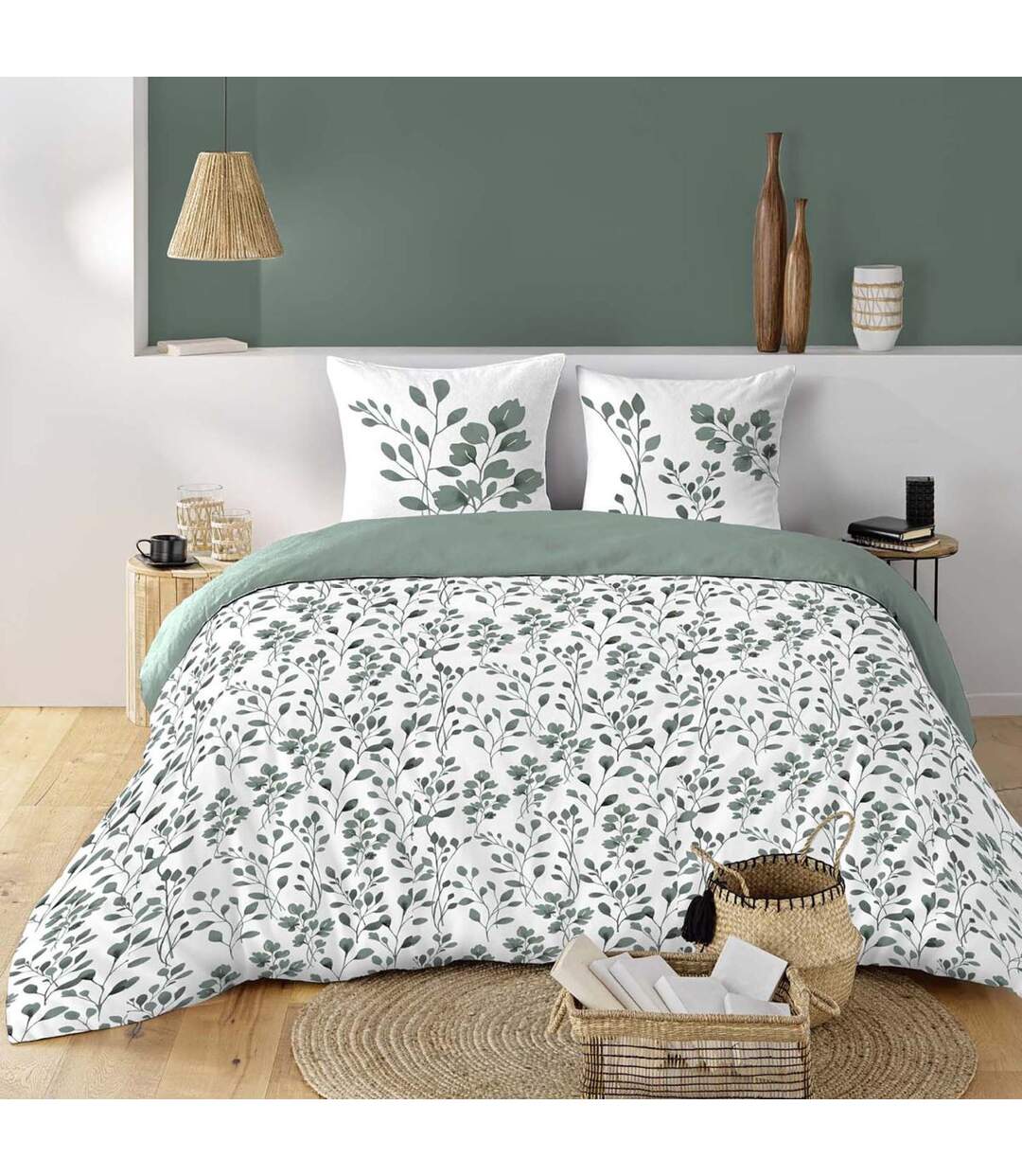 Parure de Lit 3 Pièces Maiwen 240x220cm Vert Sauge-1