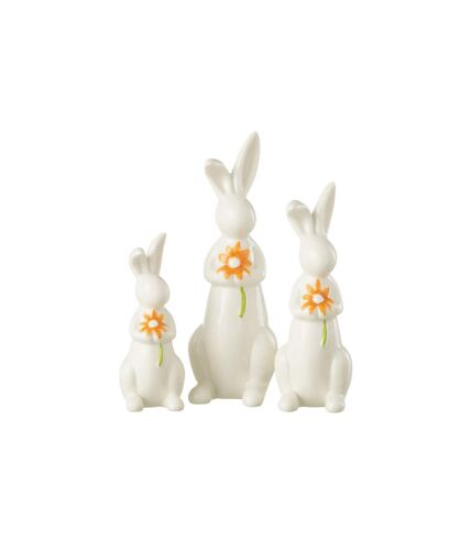 Lot de 3 Statuettes Lapins Fleurs 23cm Blanc & Orange