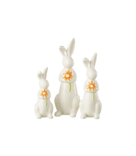 Lot de 3 Statuettes Lapins Fleurs 23cm Blanc & Orange