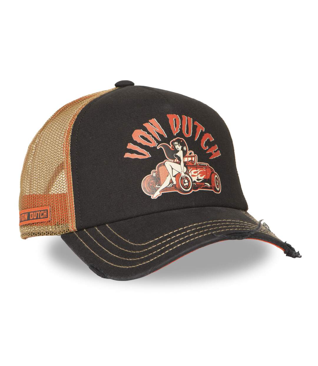 Casquette trucker avec filet effet usé avec print Crew Devil Engine Vondutch-4