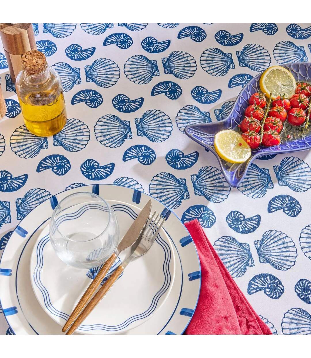 Nappe Antitache Imprimé Océania 140x240cm Bleu-2