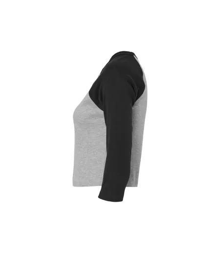 T-shirt Manches ¾ Femme Gris Clair Chiné Noir Bella + Canvas