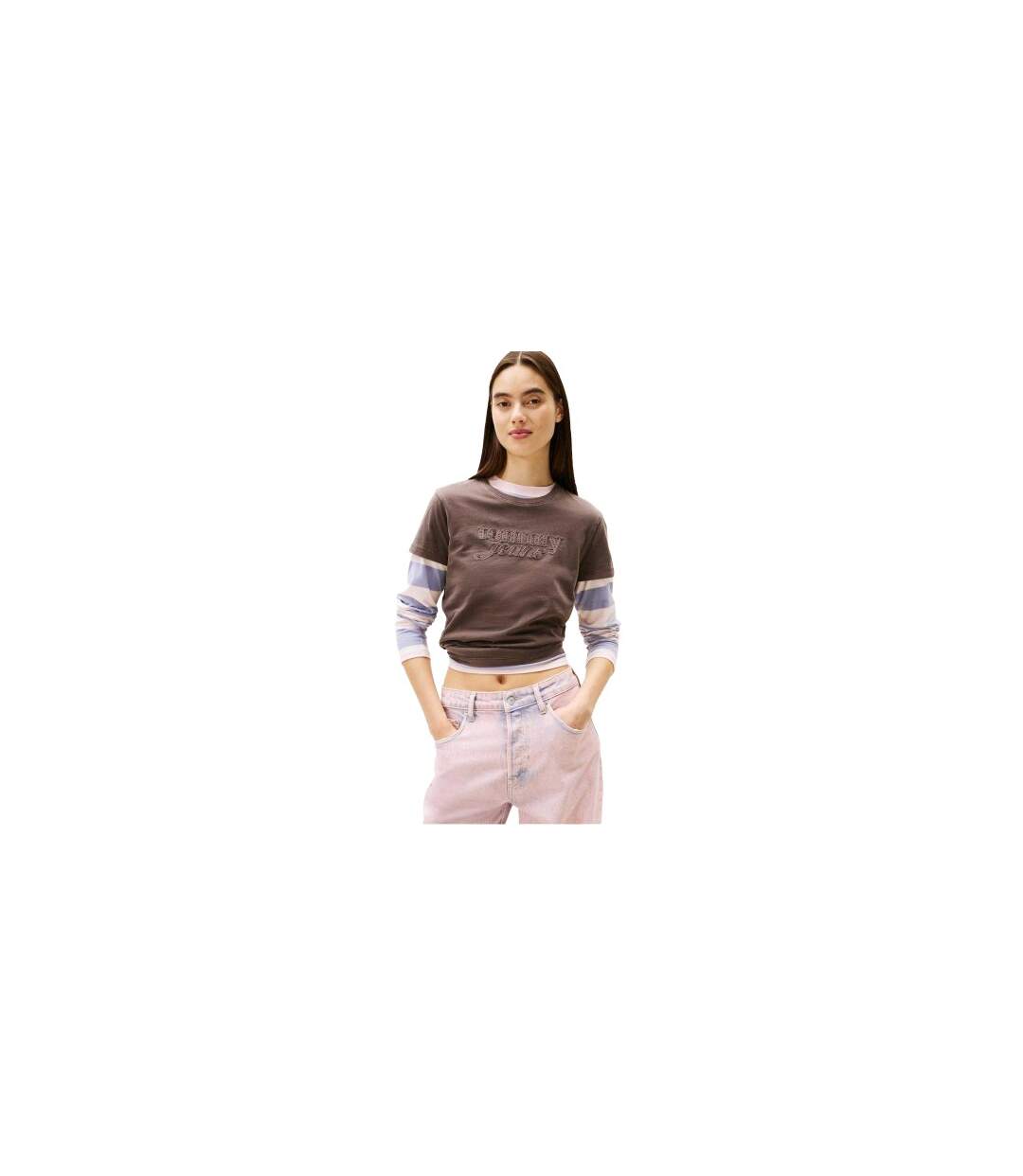 T-shirt Manches Courtes Motif/style Texte Femme Noir Marron Clair Tommy Jeans-1