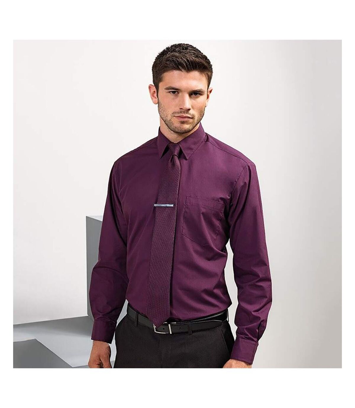 Premier Mens Long Sleeve Formal Plain Work Poplin Shirt (Aubergine) - UTRW1081
